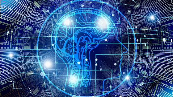 artificial intelligence stock image with brain and computer circuits