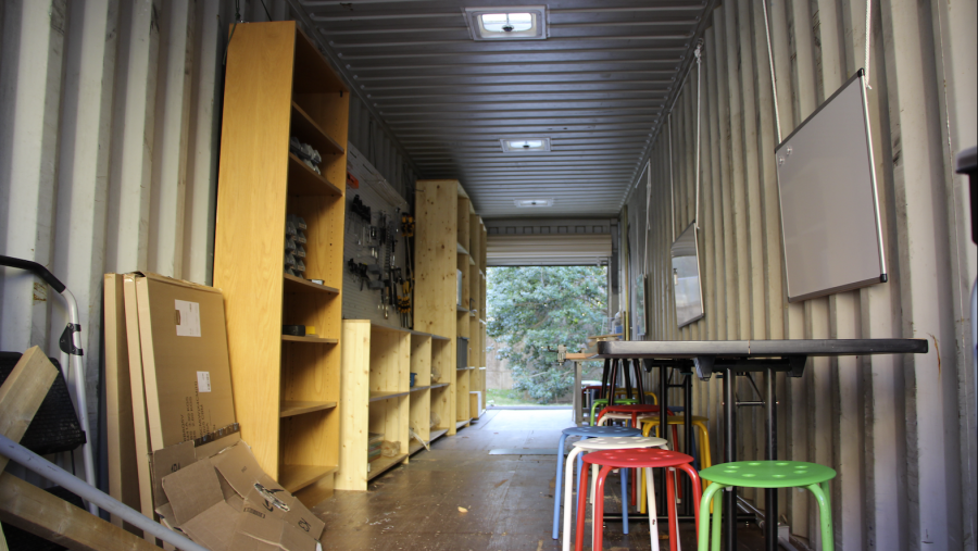 The inside of the shipping container design space