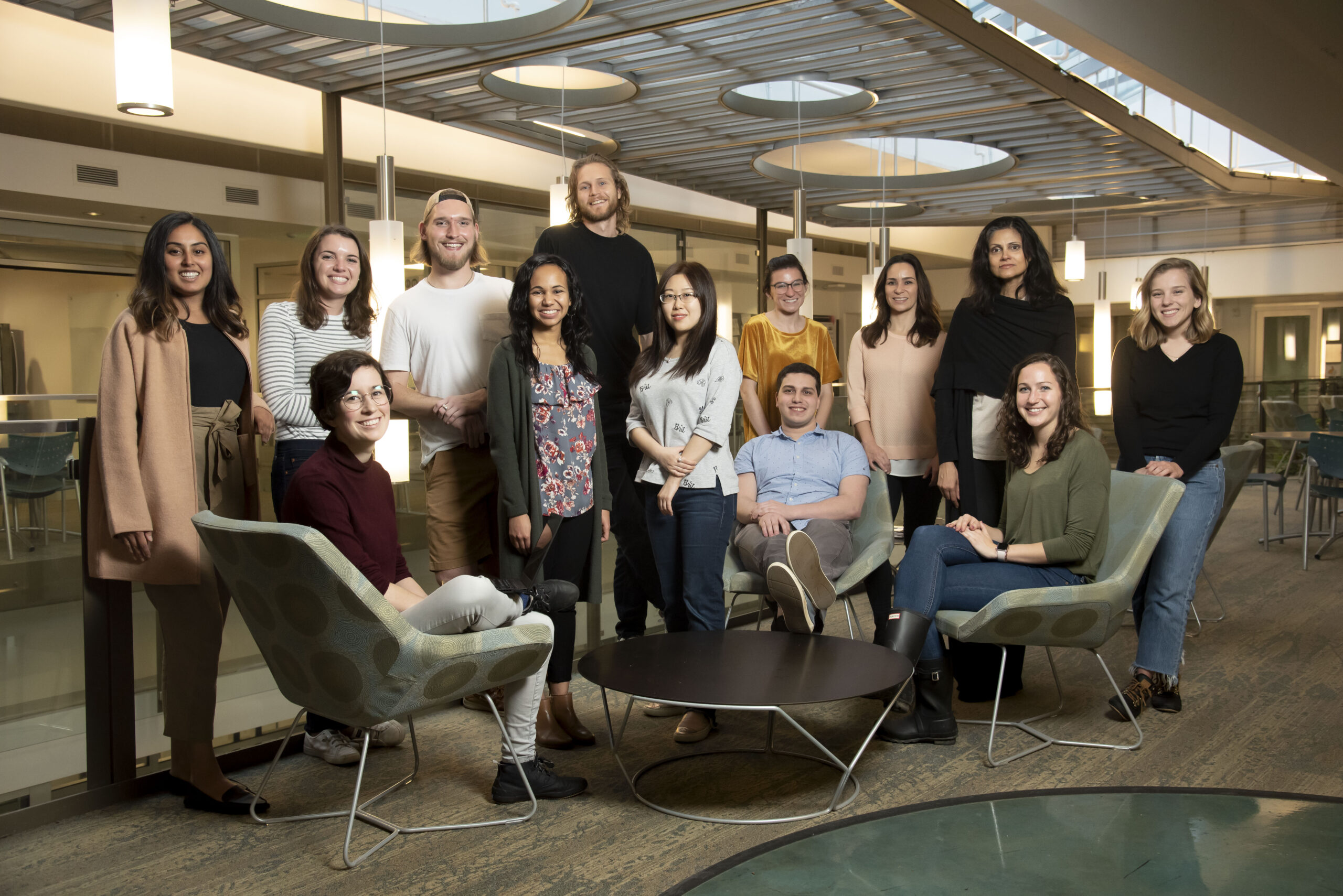 A group portrait of the members of a university engineering laboratory working on medical technologies for women's health