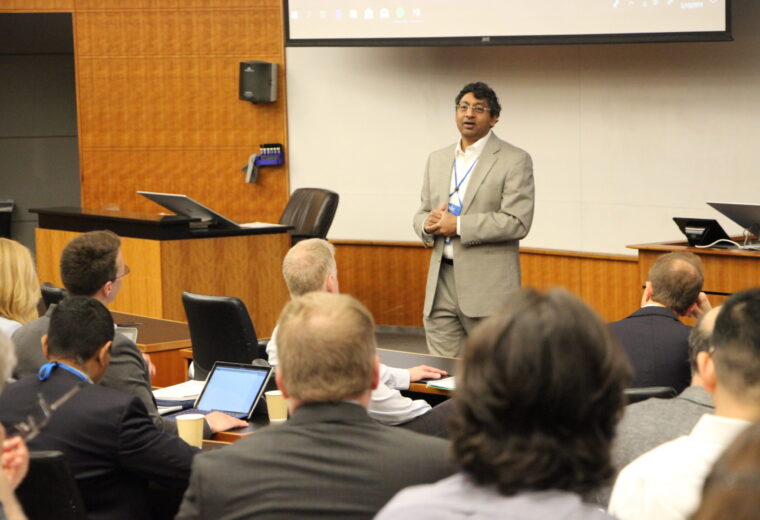 Ravi Bellamkonda addresses the crowd at the Engineering Biology for Medicine conference.