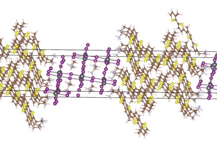 Illustration of positive charge carriers within a class of materials called perovskites