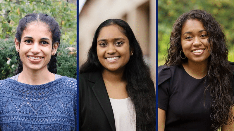 Three headshots of young women smiling at the camera